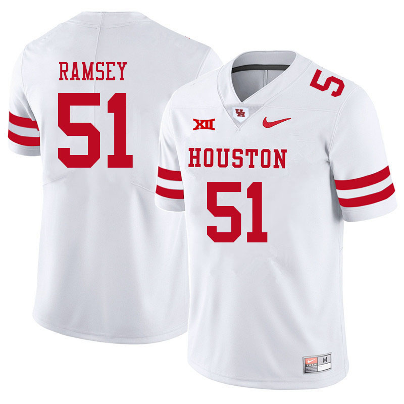 Men #51 Kyle Ramsey Houston Cougars College Big 12 Conference Football Jerseys Sale-White - Click Image to Close
